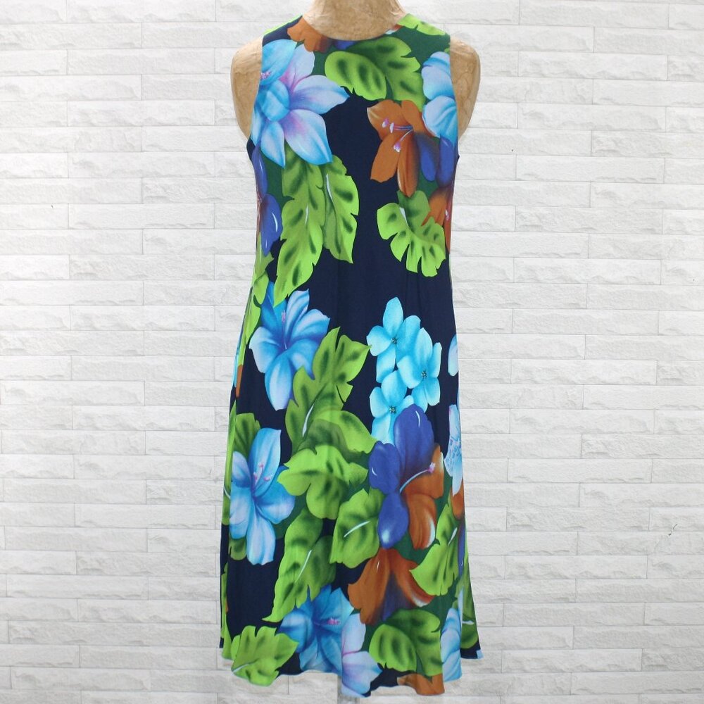 LIZ CLAIBORNE Dress Sheath Tropical Sleeveless Summer Vacation Palm Print Blue 6